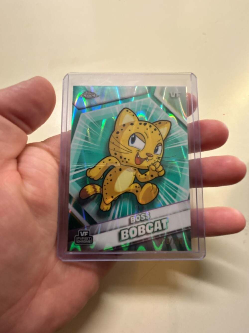 2026 VeeFriends Topps Chrome Boss Bobcat Aqua Wave Refractor Trading Card 78/199